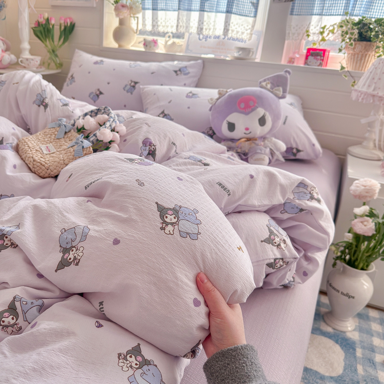 91家纺网 家纺一手货源 找家纺 初念 2026新款云感纱印花四件套 小怪库洛米