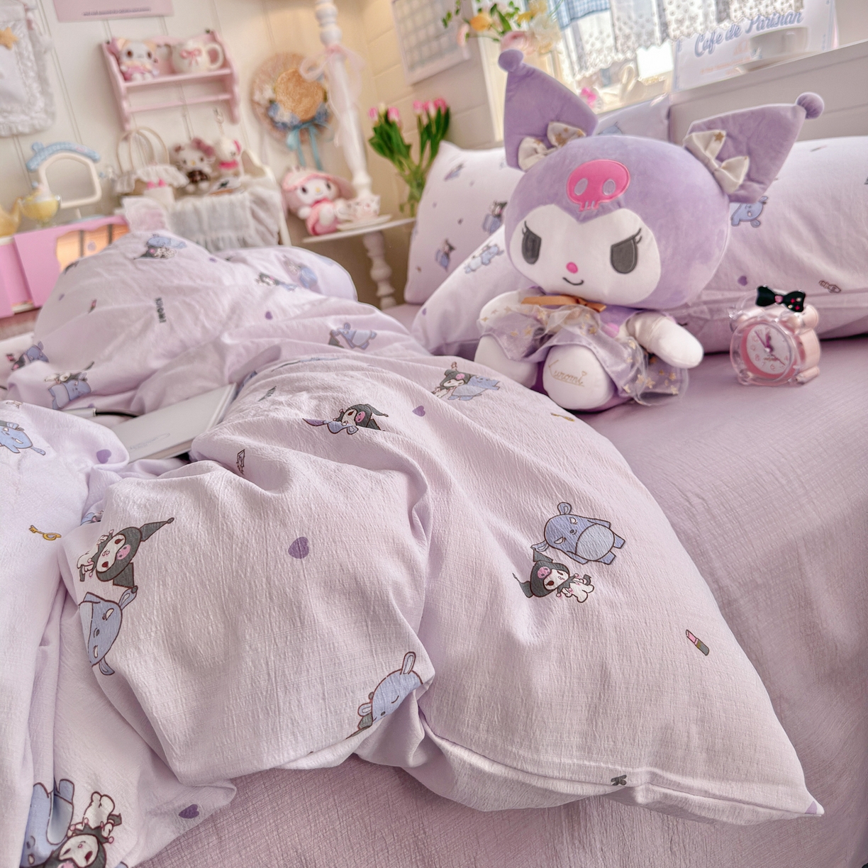 91家纺网 家纺一手货源 找家纺 初念 2026新款云感纱印花四件套 小怪库洛米