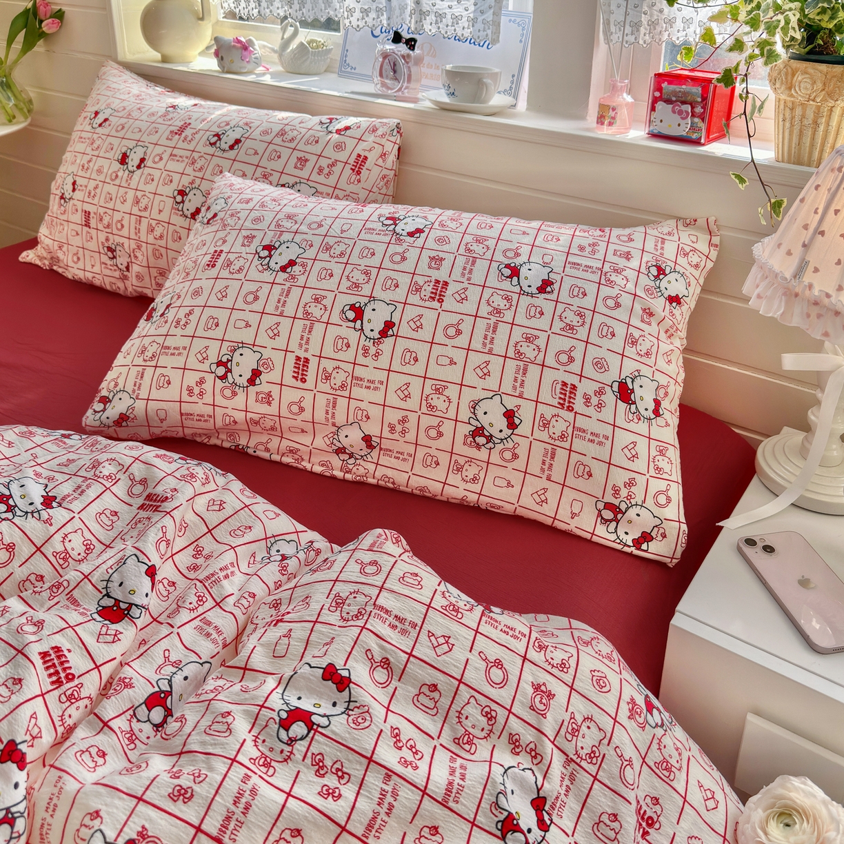 91家纺网 家纺一手货源 找家纺 初念 2026新款云感纱印花四件套 幸运符号红