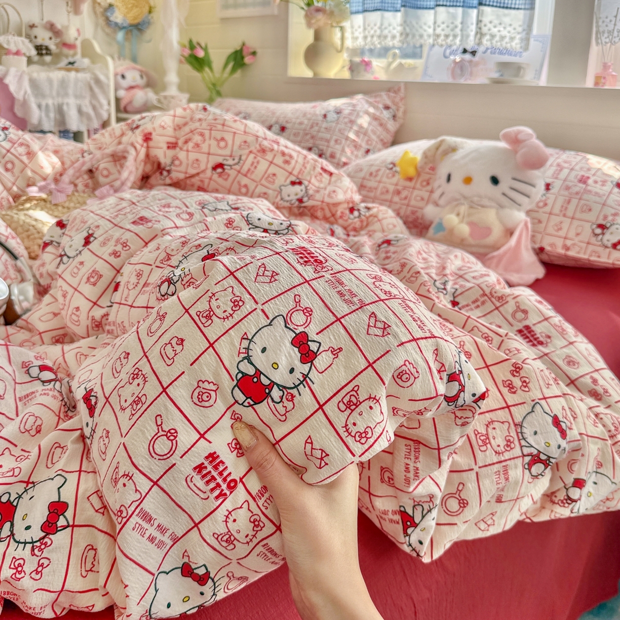 初念 2026新款云感纱印花四件套 幸运符号红