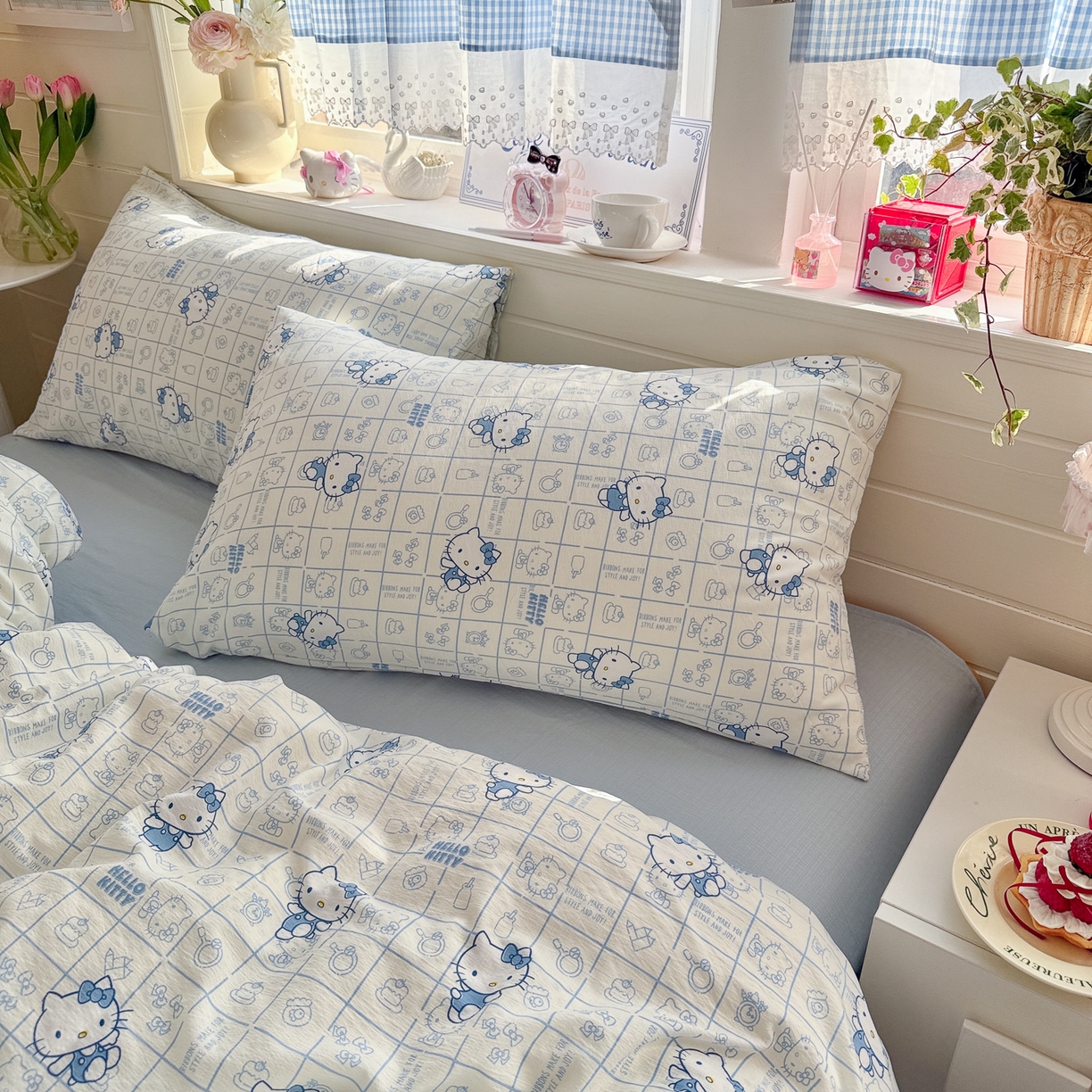 91家纺网 家纺一手货源 找家纺 初念 2026新款云感纱印花四件套 幸运符号蓝