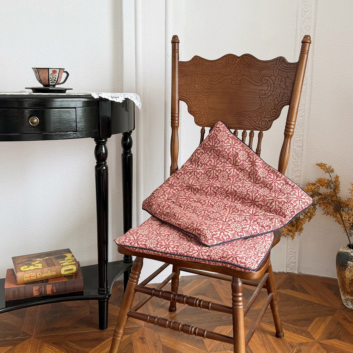 座享家 2026新款棉麻复古坐垫 胭脂