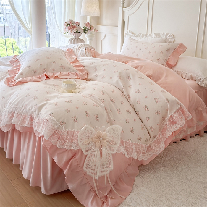 91家纺网 家纺一手货源 找家纺 （总）花香四季家纺 2026新款法式全棉纯棉印花床裙款四件套-法式甜心