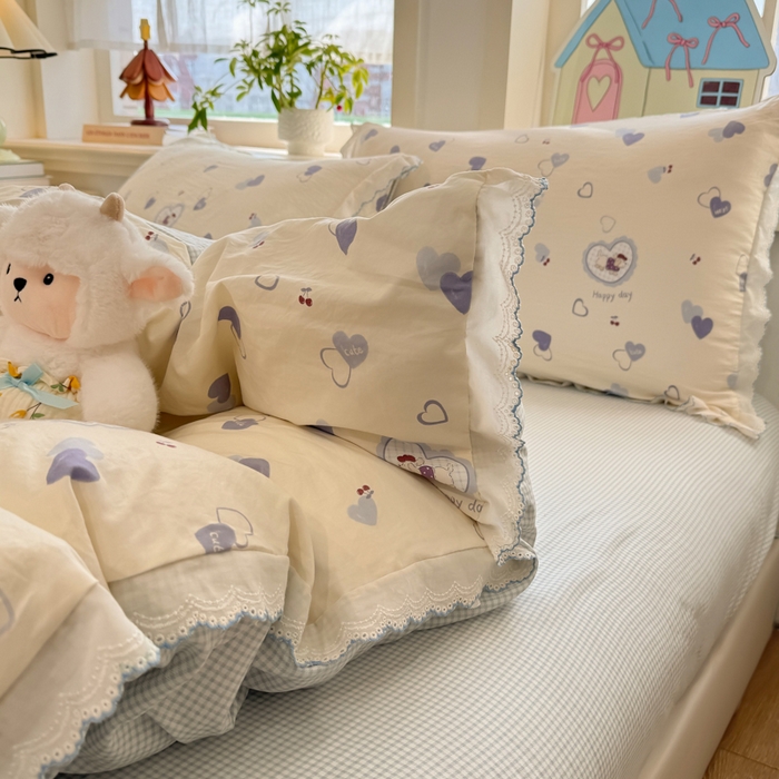 91家纺网 家纺一手货源 找家纺 漫仙阁家纺 2026新款云感泡芙棉夏被四件套 爱心狗