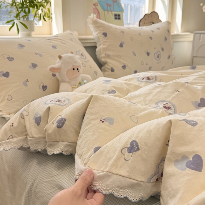 91家纺网 家纺一手货源 找家纺 漫仙阁家纺 2026新款云感泡芙棉夏被四件套 爱心狗