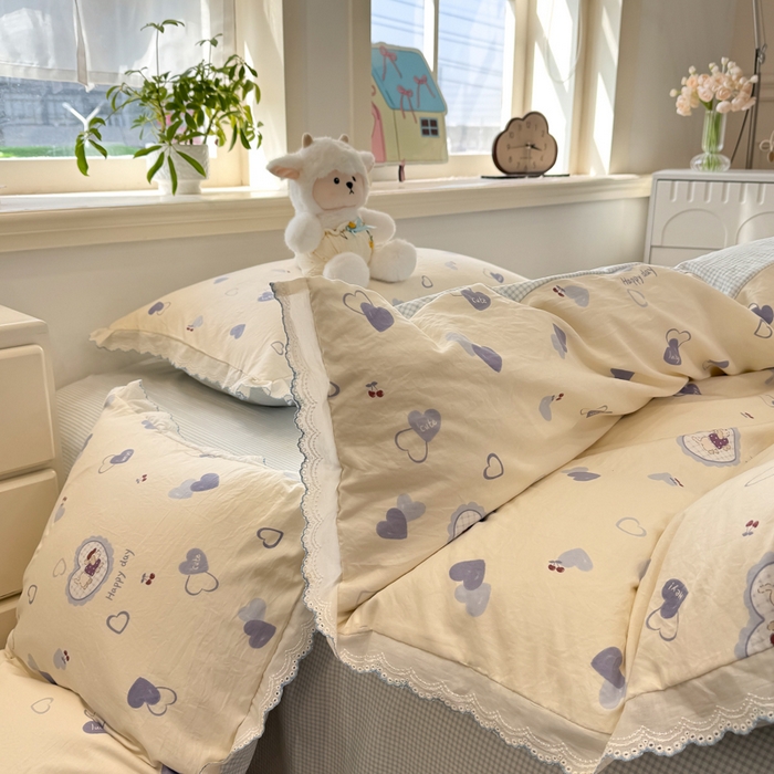 91家纺网 家纺一手货源 找家纺 漫仙阁家纺 2026新款云感泡芙棉夏被四件套 爱心狗