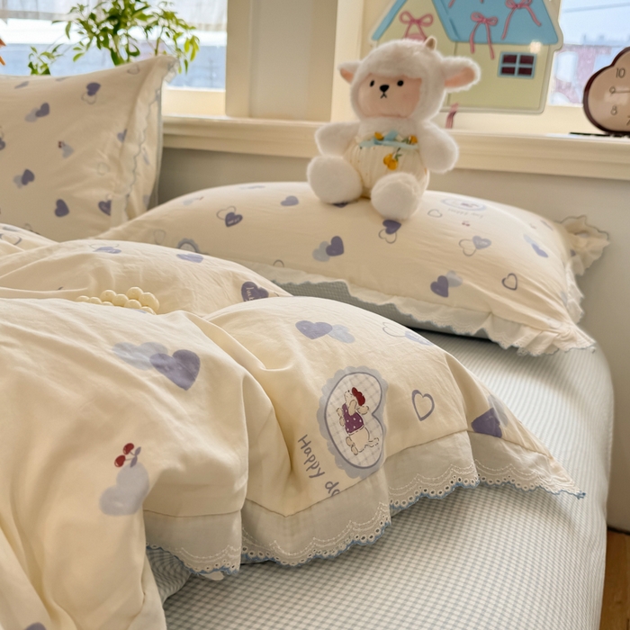 91家纺网 家纺一手货源 找家纺 漫仙阁家纺 2026新款云感泡芙棉夏被四件套 爱心狗