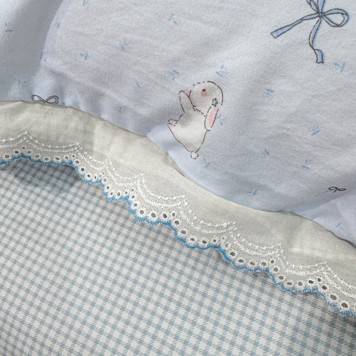 91家纺网 家纺一手货源 找家纺 漫仙阁家纺 2026新款云感泡芙棉夏被四件套 蓝色小兔