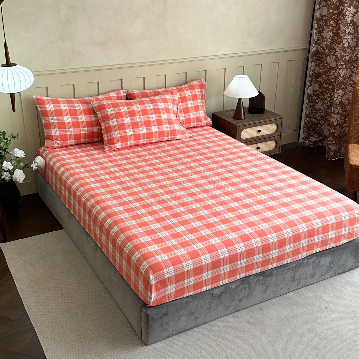 91家纺网 家纺一手货源 找家纺 蓝梦 2026新款全棉无印老粗布床笠三件套 桃粉