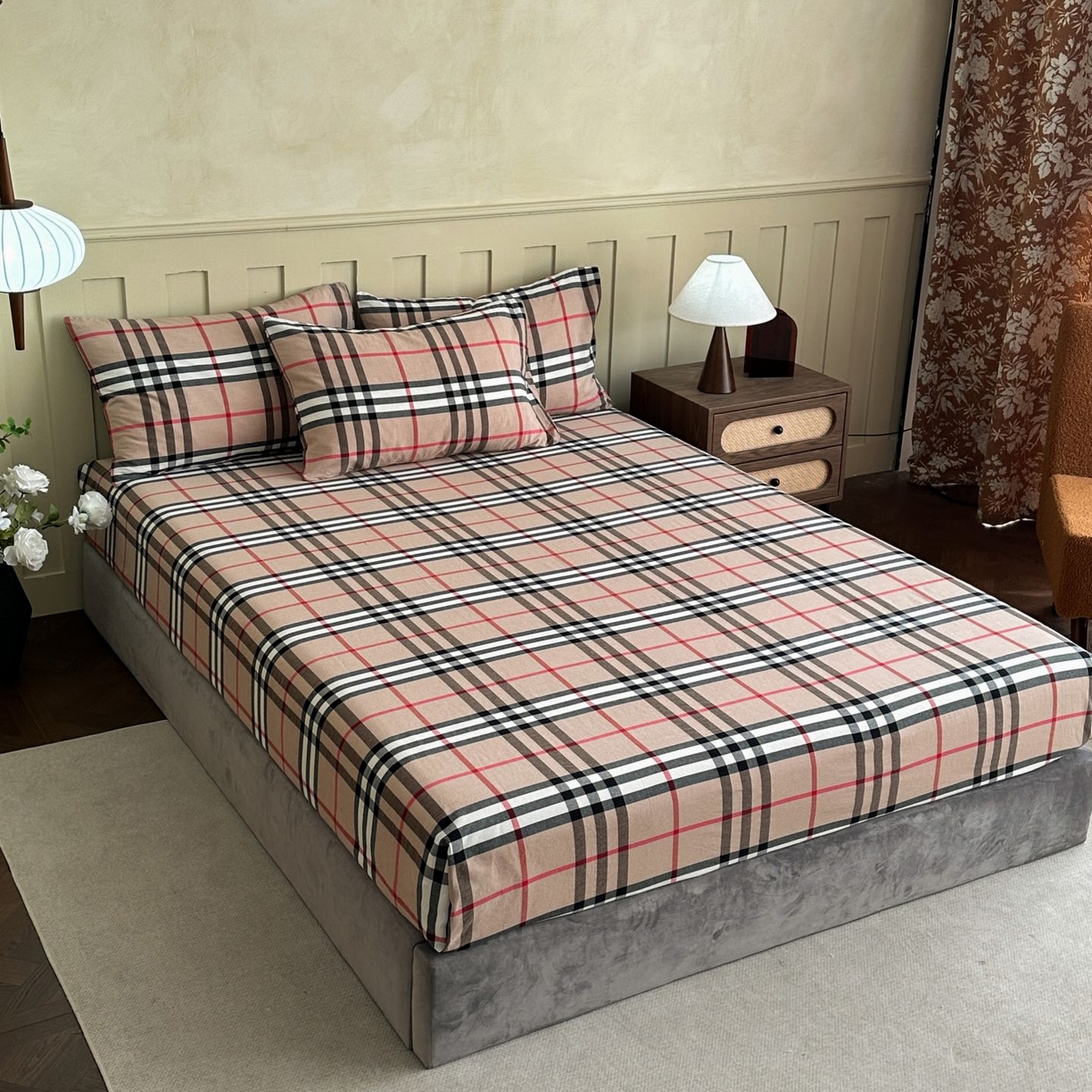 91家纺网 家纺一手货源 找家纺 蓝梦 2026新款全棉无印老粗布床笠三件套 宝利格