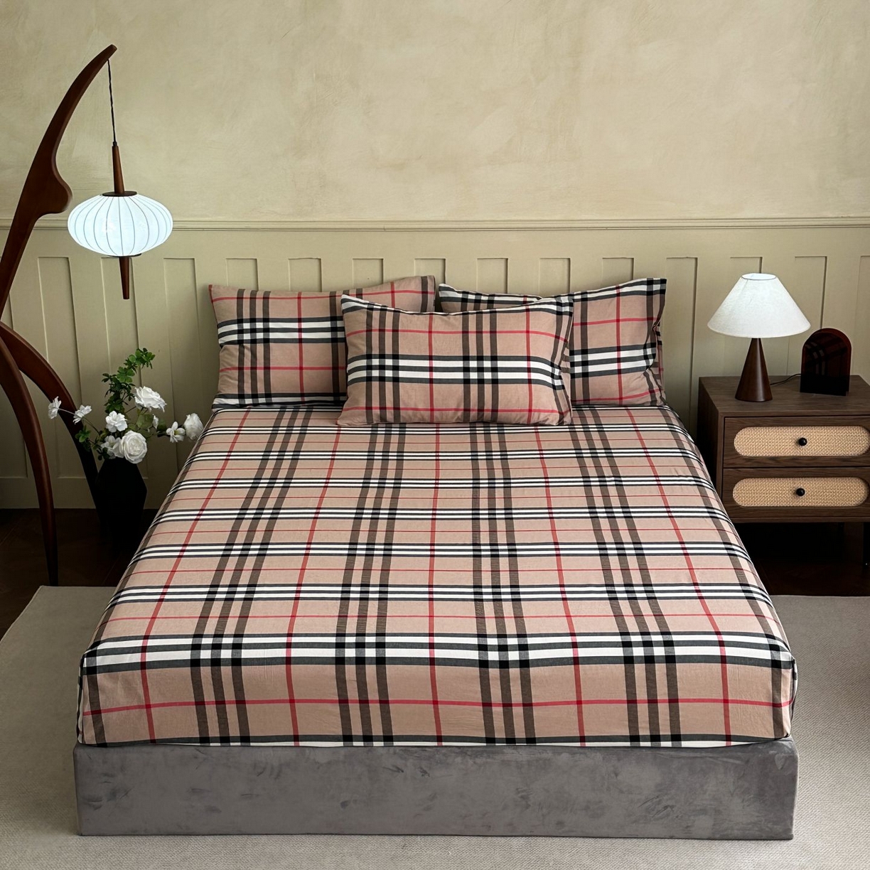 蓝梦 2026新款全棉无印老粗布床笠三件套 宝利格