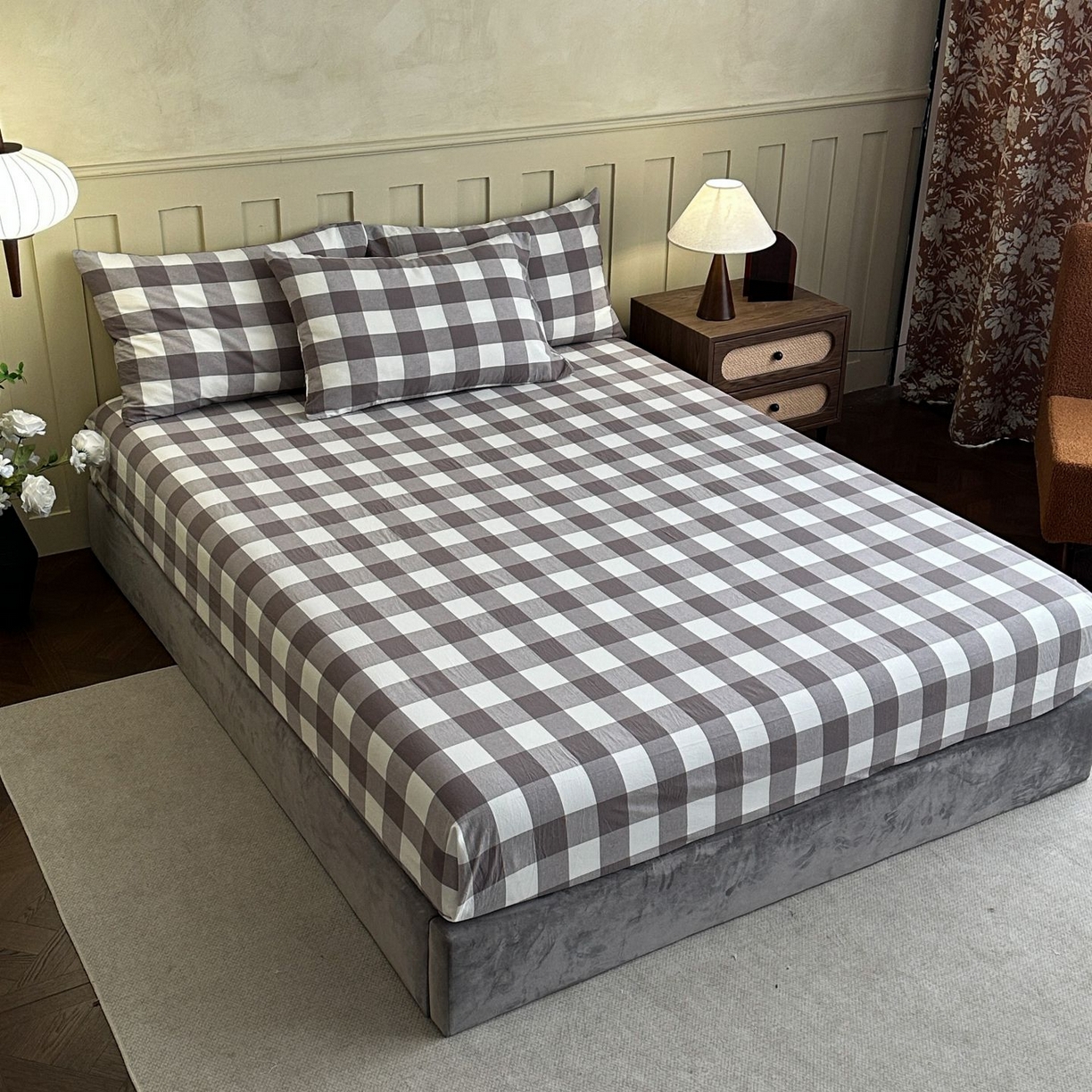 91家纺网 家纺一手货源 找家纺 蓝梦 2026新款全棉无印老粗布床笠三件套 可可灰