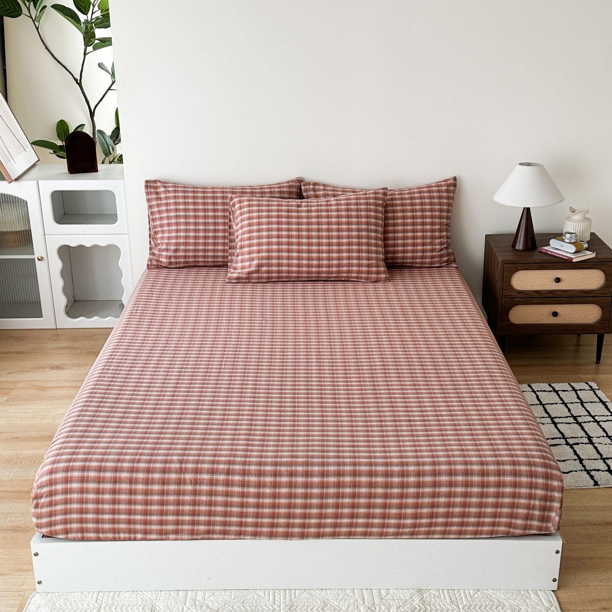 蓝梦 2026新款全棉无印老粗布床笠三件套 繁花-浅驼色