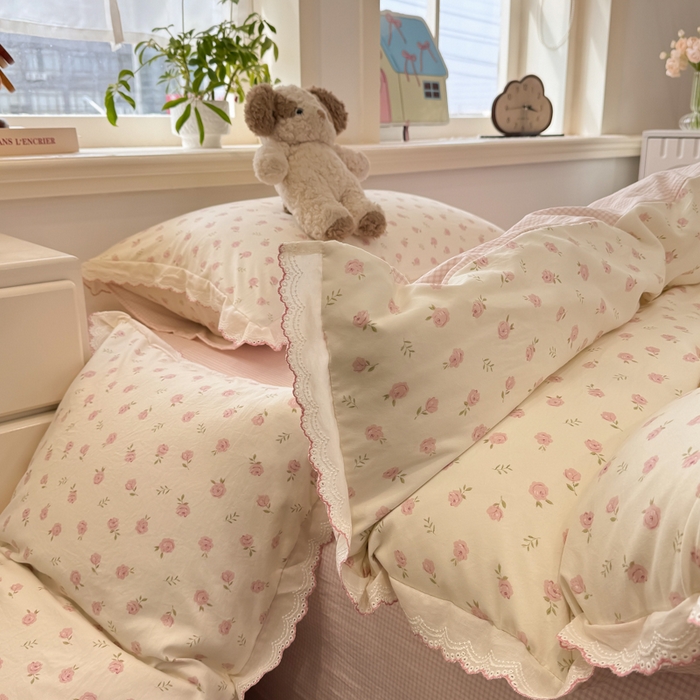 91家纺网 家纺一手货源 找家纺 漫仙阁家纺 2026新款云感泡芙棉夏被四件套 小玫瑰