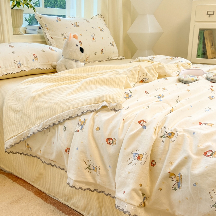 漫仙阁家纺 2026新款云感泡芙棉夏被四件套 小星星人