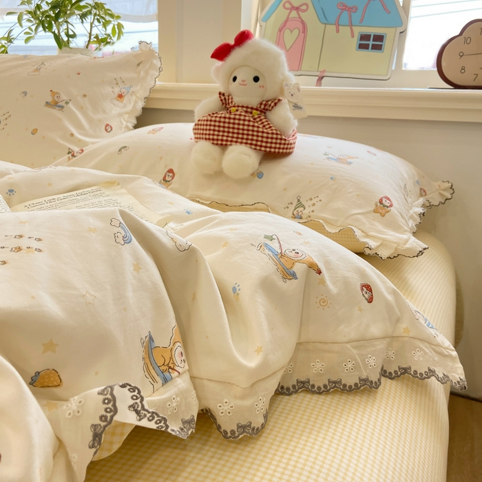 91家纺网 家纺一手货源 找家纺 漫仙阁家纺 2026新款云感泡芙棉夏被四件套 小星星人