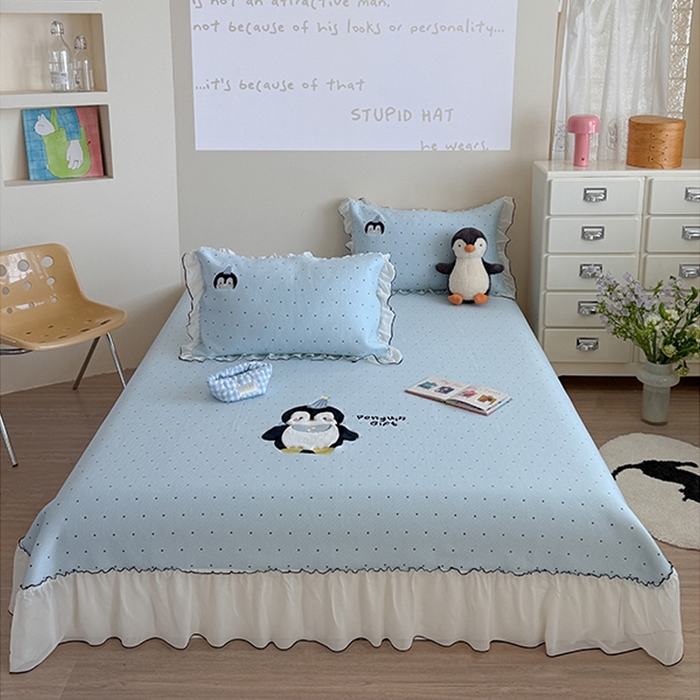 暖生活 2026春夏新款3DMAX超凉感原创软凉席席子空调软席-床裙款 企鹅点点-床裙款