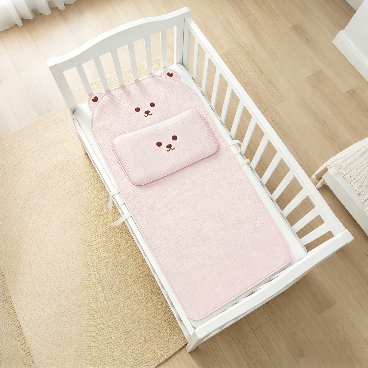 91家纺网 家纺一手货源 找家纺 川悦生活 2026新款A类凉豆豆绣花冰丝儿童凉席 萌熊粉