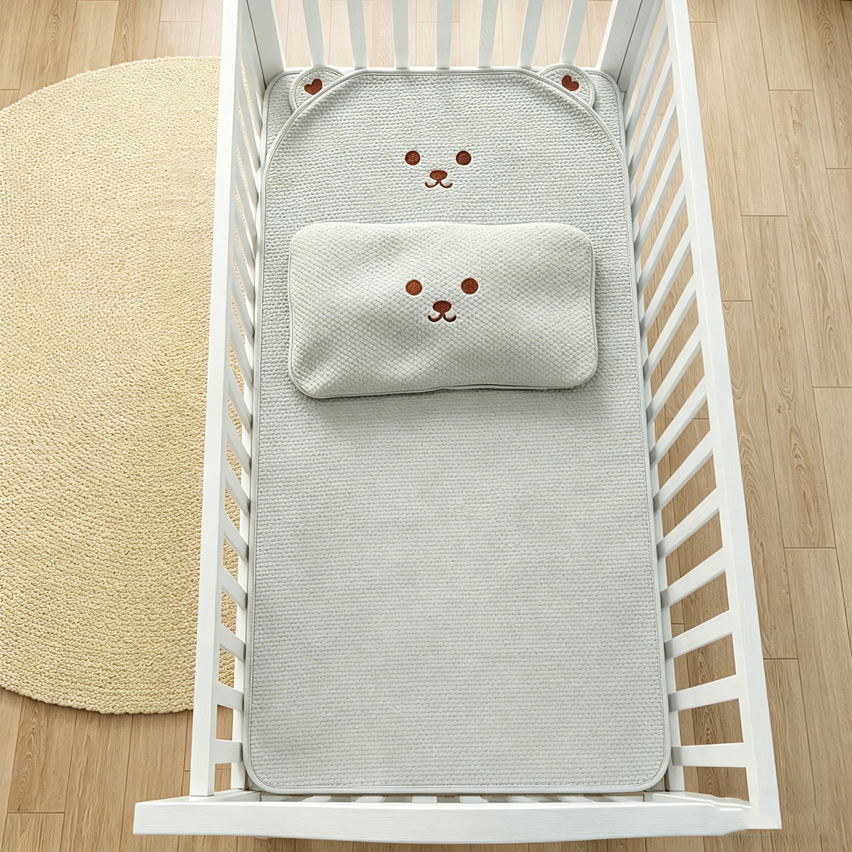 91家纺网 家纺一手货源 找家纺 川悦生活 2026新款A类凉豆豆绣花冰丝儿童凉席 萌熊绿