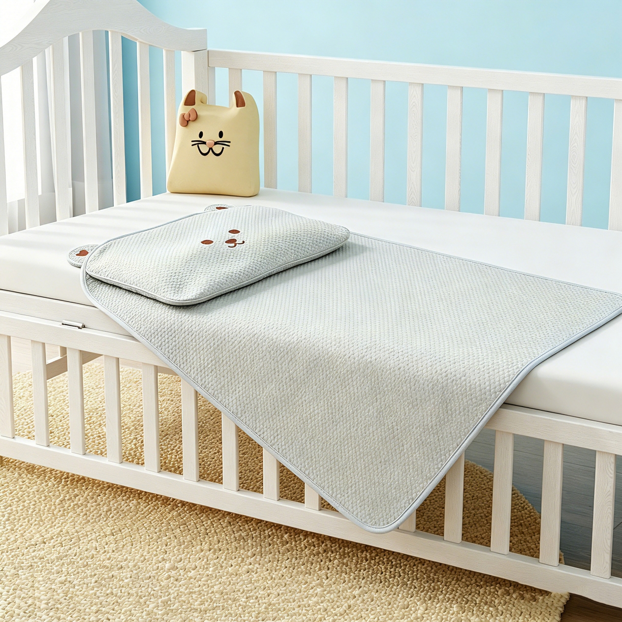 91家纺网 家纺一手货源 找家纺 川悦生活 2026新款A类凉豆豆绣花冰丝儿童凉席 萌熊绿