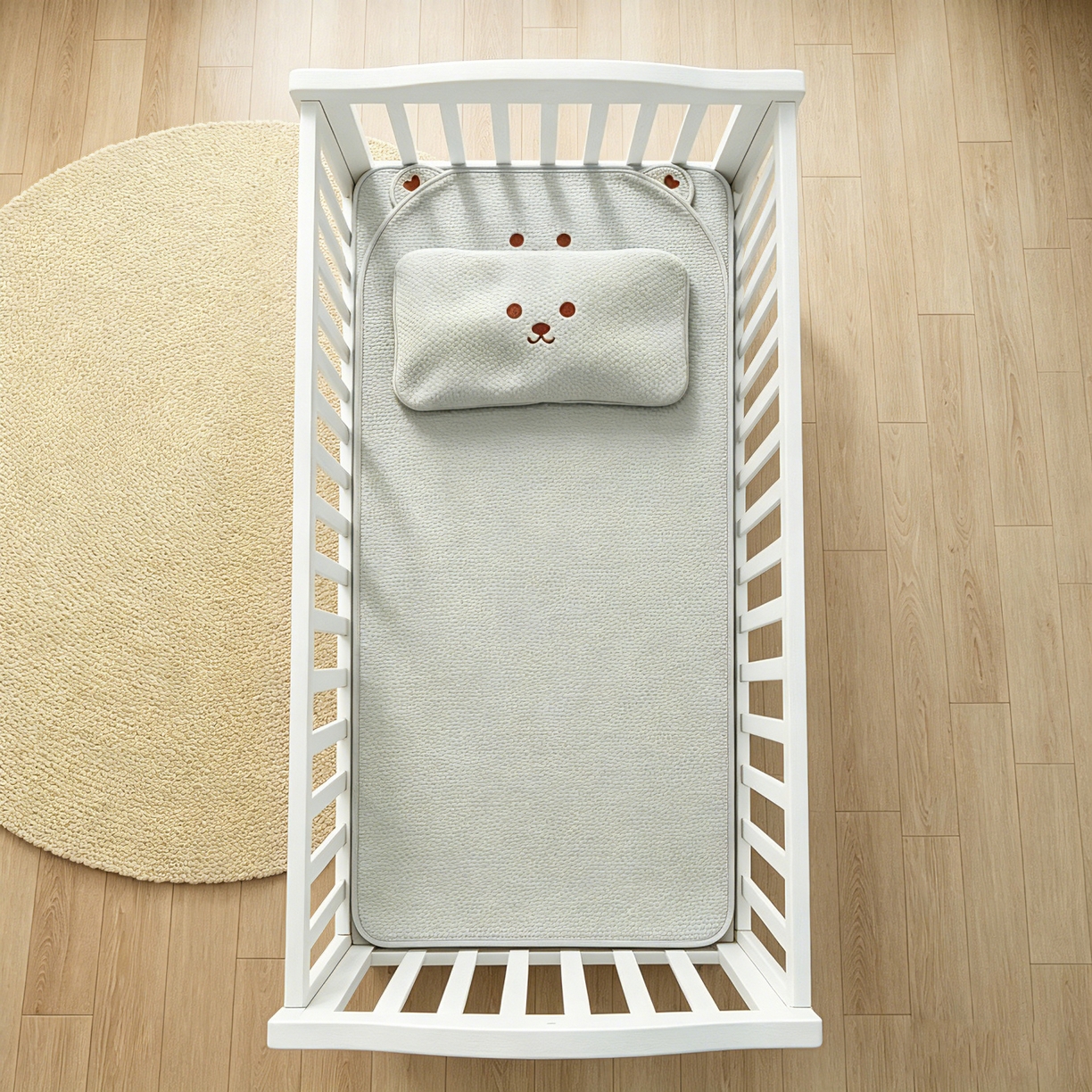 91家纺网 家纺一手货源 找家纺 川悦生活 2026新款A类凉豆豆绣花冰丝儿童凉席 萌熊绿