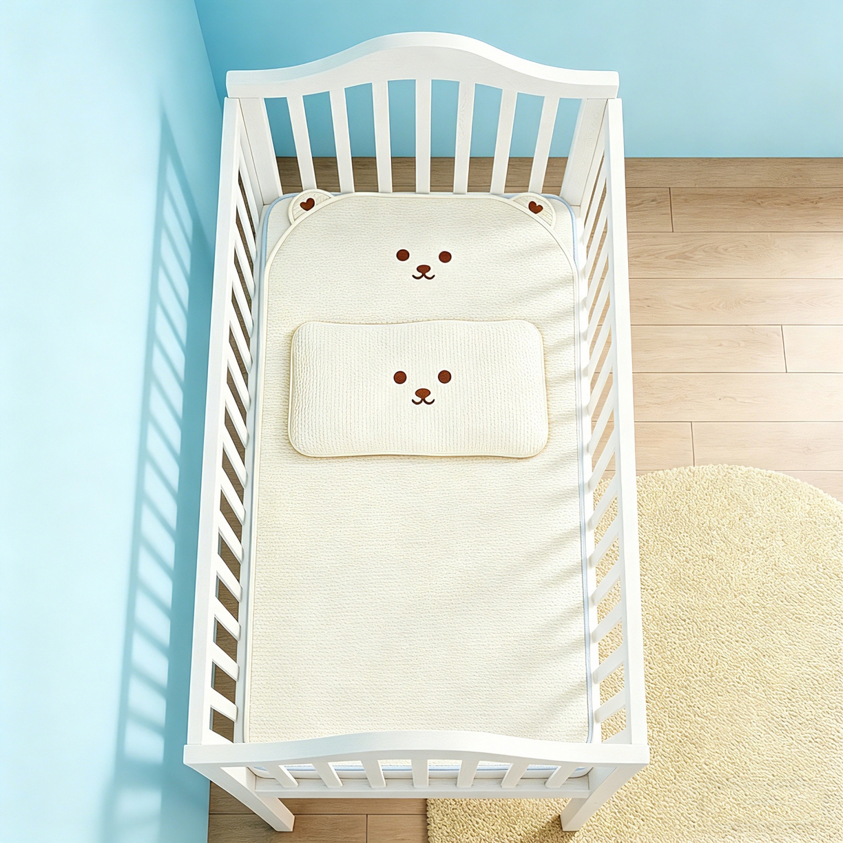 川悦生活 2026新款A类凉豆豆绣花冰丝儿童凉席 萌熊米