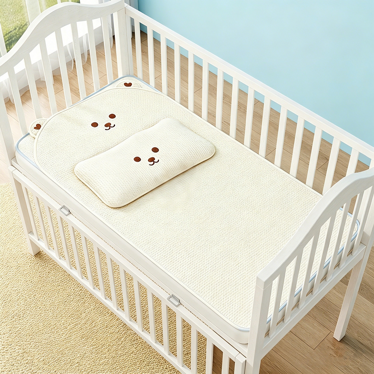 91家纺网 家纺一手货源 找家纺 川悦生活 2026新款A类凉豆豆绣花冰丝儿童凉席 萌熊米