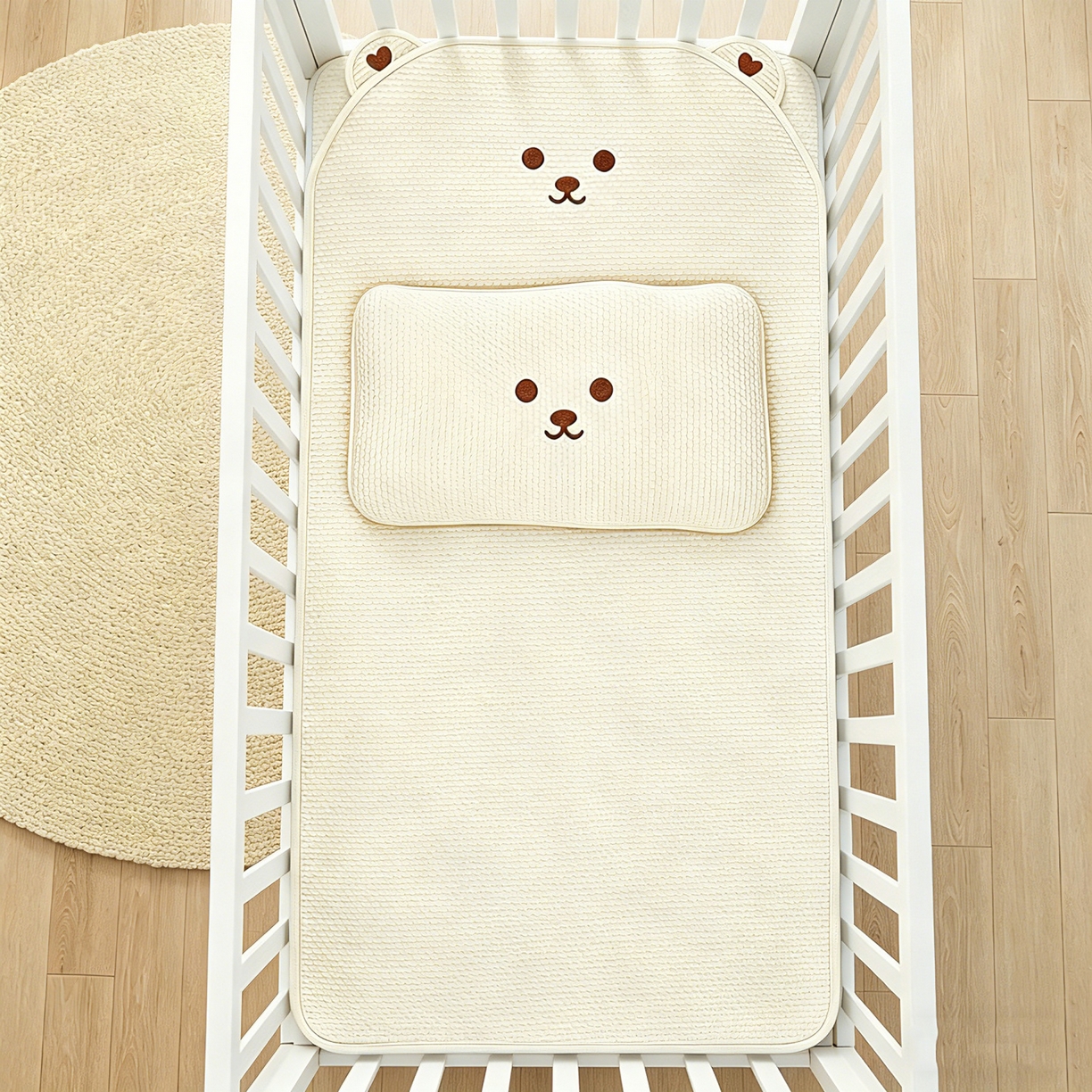 91家纺网 家纺一手货源 找家纺 川悦生活 2026新款A类凉豆豆绣花冰丝儿童凉席 萌熊米