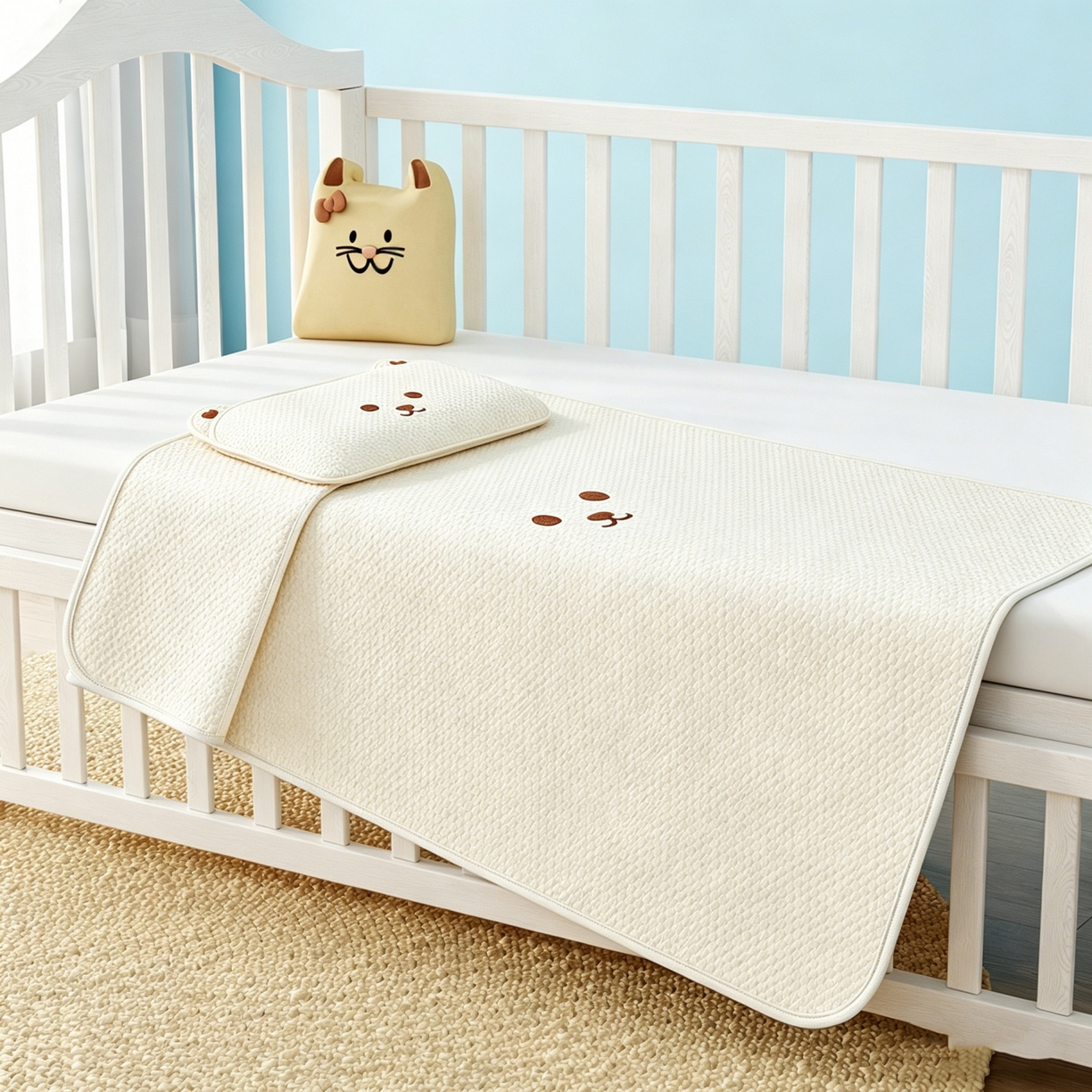 91家纺网 家纺一手货源 找家纺 川悦生活 2026新款A类凉豆豆绣花冰丝儿童凉席 萌熊米