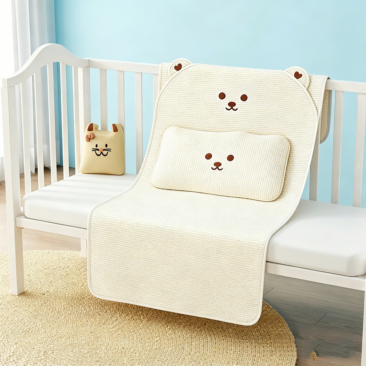 91家纺网 家纺一手货源 找家纺 川悦生活 2026新款A类凉豆豆绣花冰丝儿童凉席 萌熊米