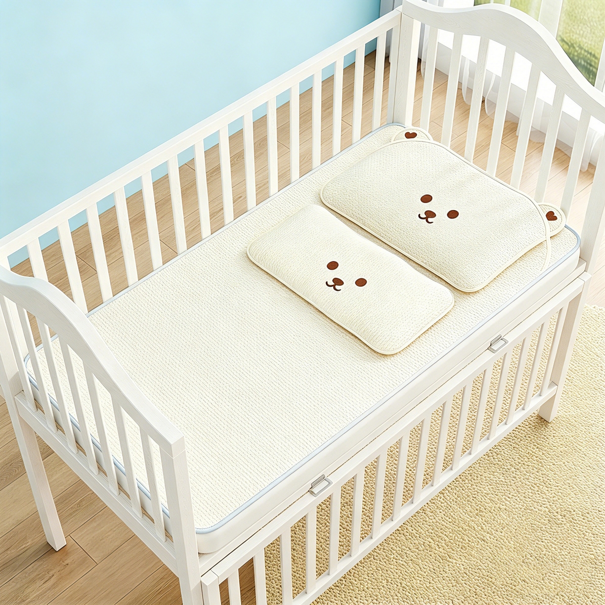 91家纺网 家纺一手货源 找家纺 川悦生活 2026新款A类凉豆豆绣花冰丝儿童凉席 萌熊米