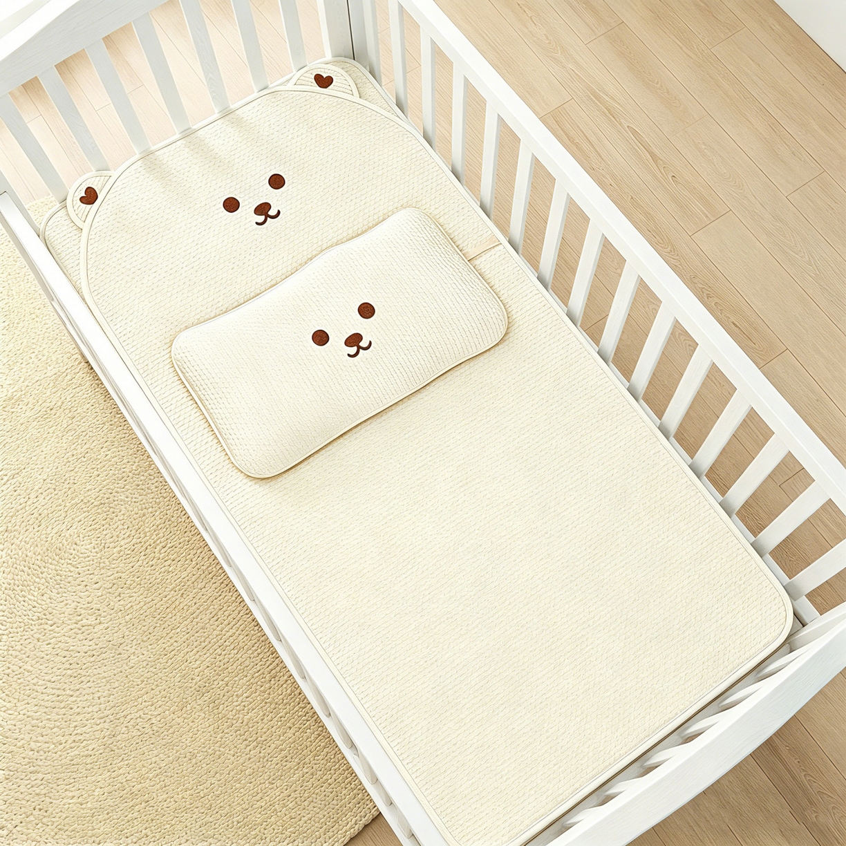 91家纺网 家纺一手货源 找家纺 川悦生活 2026新款A类凉豆豆绣花冰丝儿童凉席 萌熊米