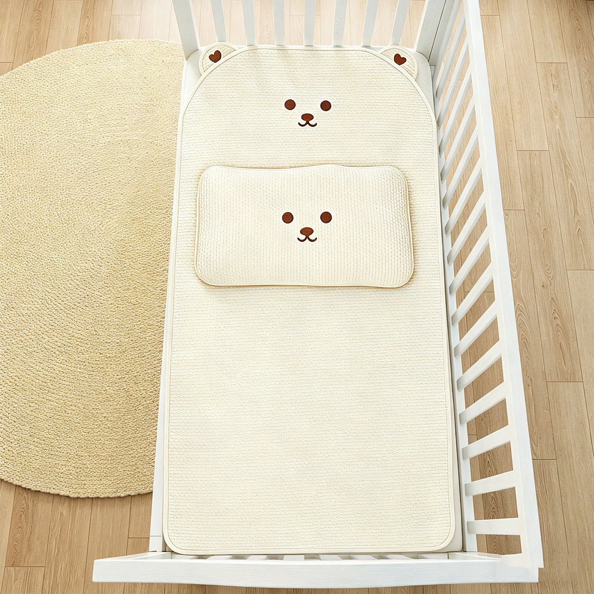 91家纺网 家纺一手货源 找家纺 川悦生活 2026新款A类凉豆豆绣花冰丝儿童凉席 萌熊米