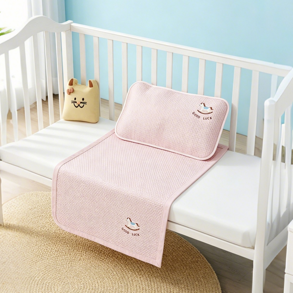 91家纺网 家纺一手货源 找家纺 川悦生活 2026新款A类凉豆豆绣花冰丝儿童凉席 奶小马粉