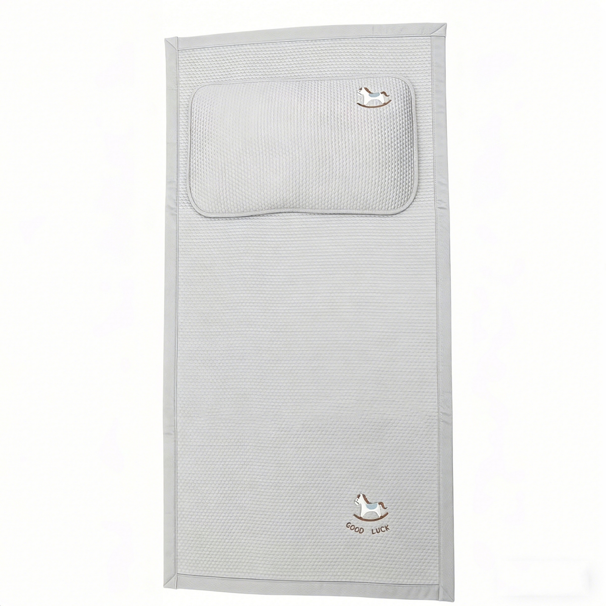 91家纺网 家纺一手货源 找家纺 川悦生活 2026新款A类凉豆豆绣花冰丝儿童凉席 奶小马灰