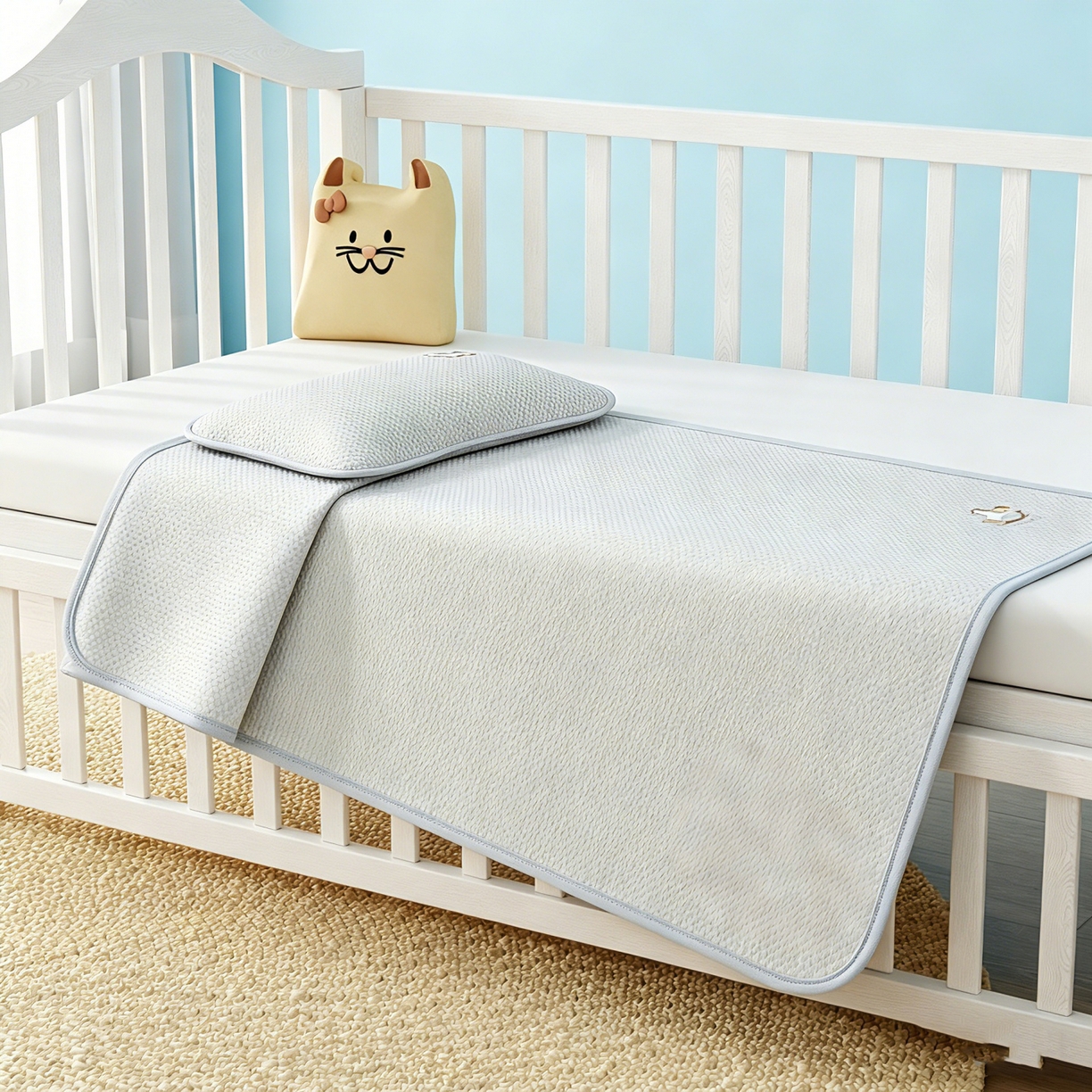 91家纺网 家纺一手货源 找家纺 川悦生活 2026新款A类凉豆豆绣花冰丝儿童凉席 奶小马灰