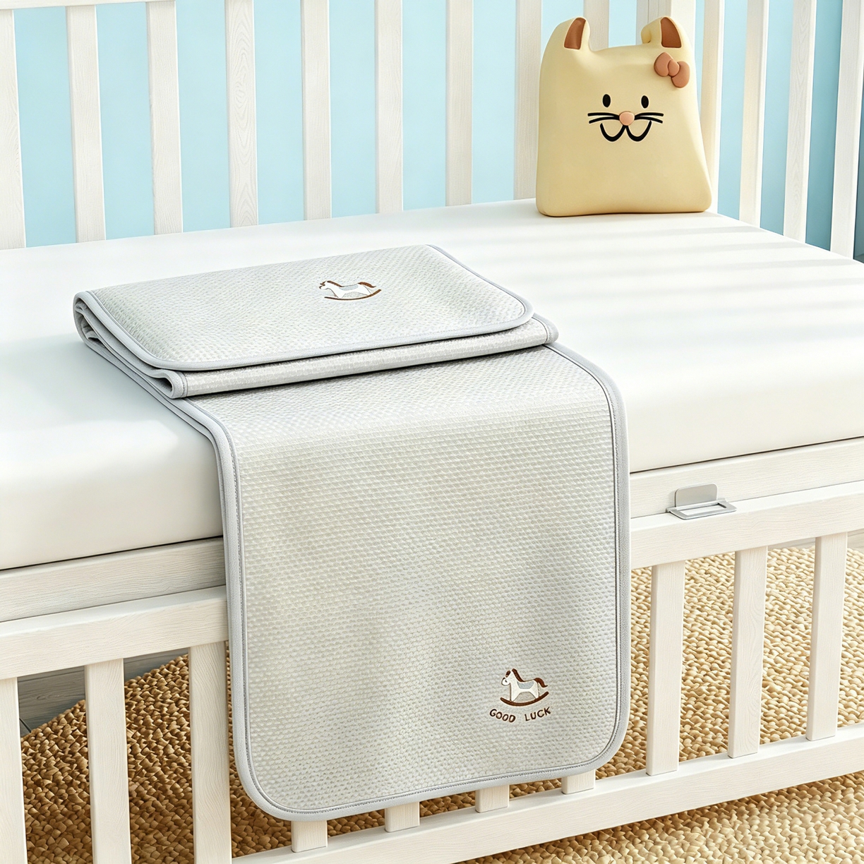 91家纺网 家纺一手货源 找家纺 川悦生活 2026新款A类凉豆豆绣花冰丝儿童凉席 奶小马灰