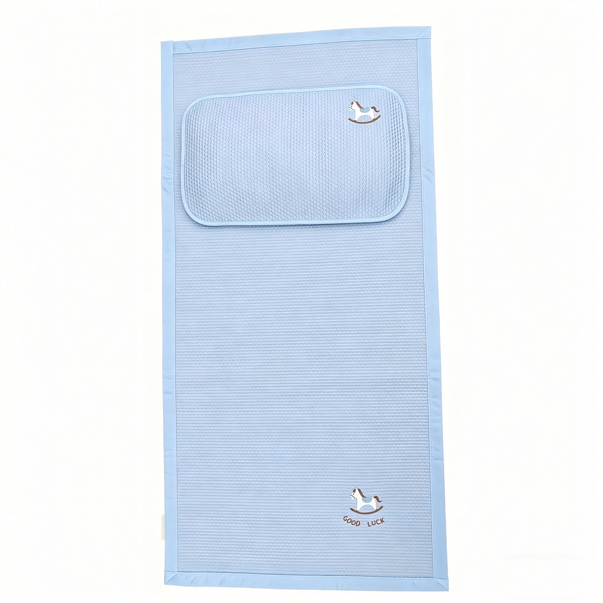 91家纺网 家纺一手货源 找家纺 川悦生活 2026新款A类凉豆豆绣花冰丝儿童凉席 奶小马蓝