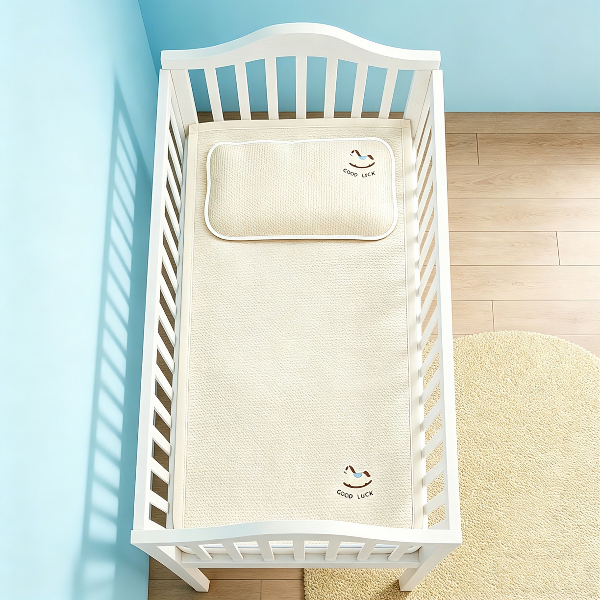 川悦生活 2026新款A类凉豆豆绣花冰丝儿童凉席 奶小马米