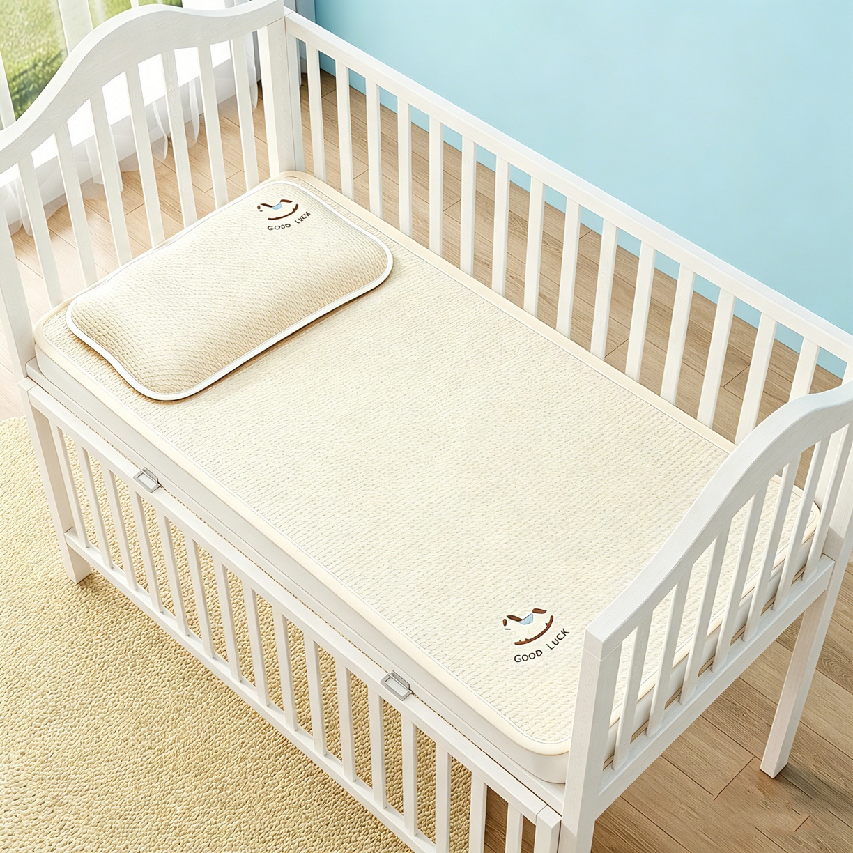 91家纺网 家纺一手货源 找家纺 川悦生活 2026新款A类凉豆豆绣花冰丝儿童凉席 奶小马米