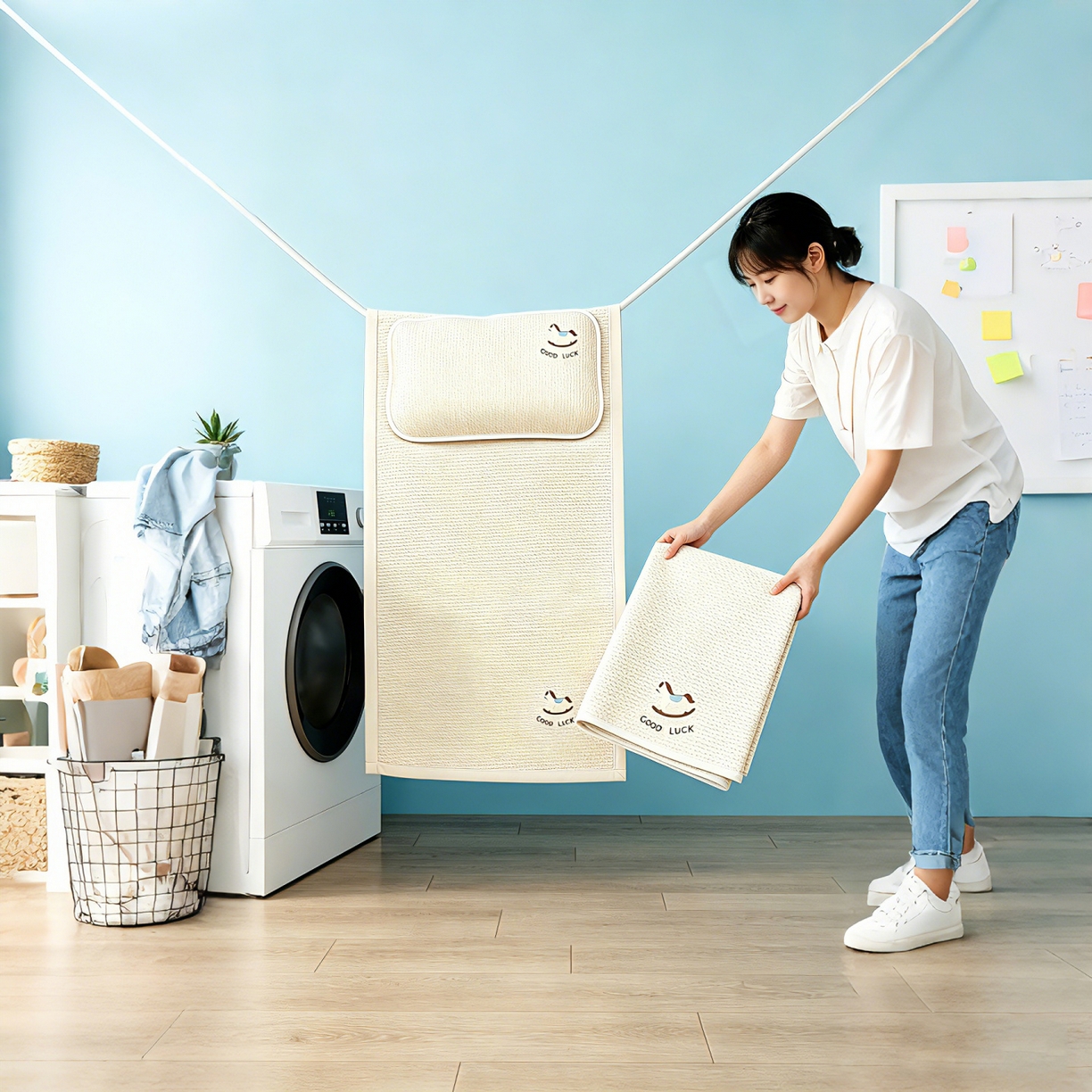 91家纺网 家纺一手货源 找家纺 川悦生活 2026新款A类凉豆豆绣花冰丝儿童凉席 奶小马米