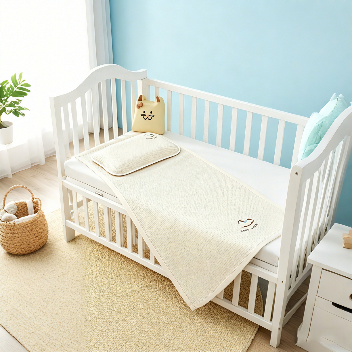 91家纺网 家纺一手货源 找家纺 川悦生活 2026新款A类凉豆豆绣花冰丝儿童凉席 奶小马米