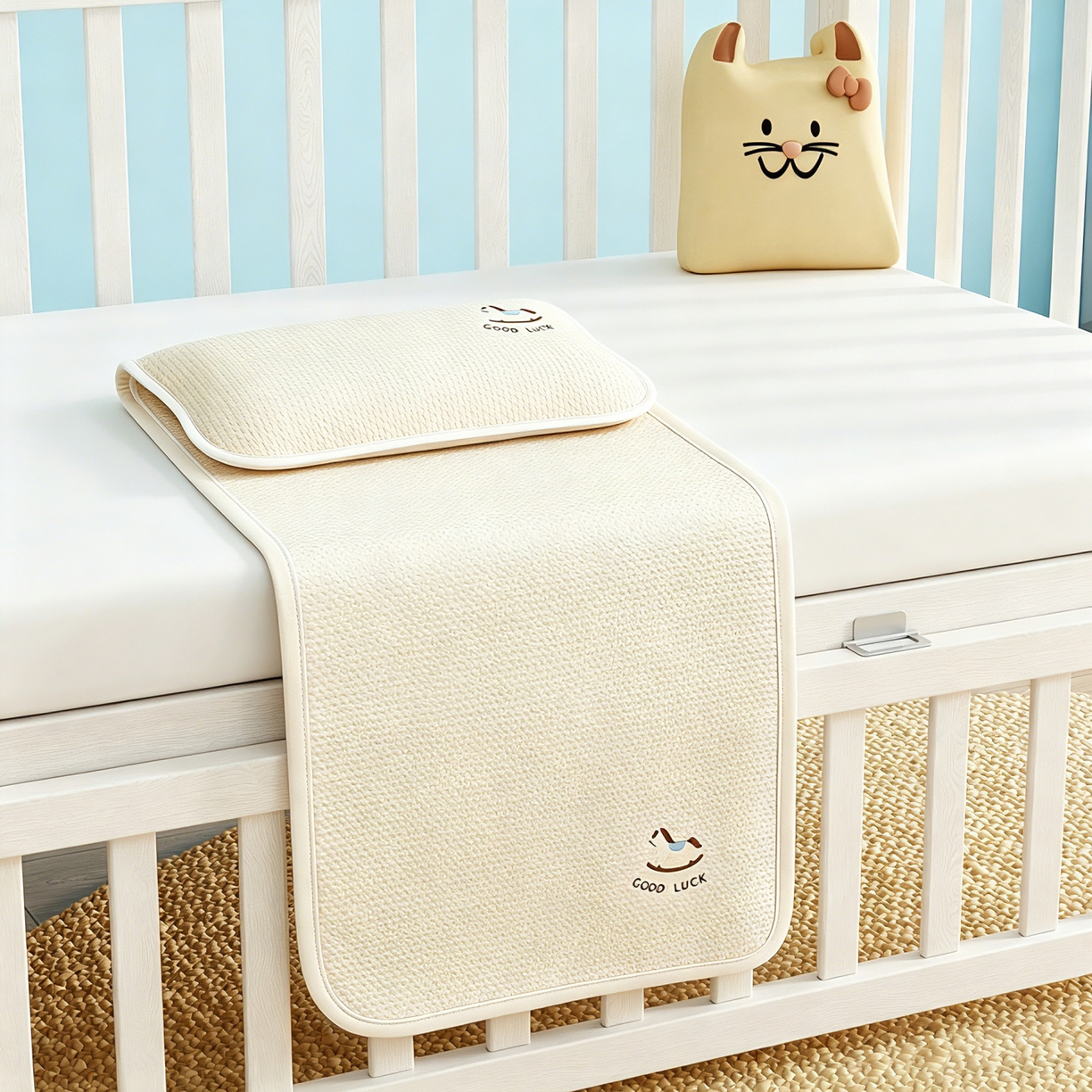 91家纺网 家纺一手货源 找家纺 川悦生活 2026新款A类凉豆豆绣花冰丝儿童凉席 奶小马米