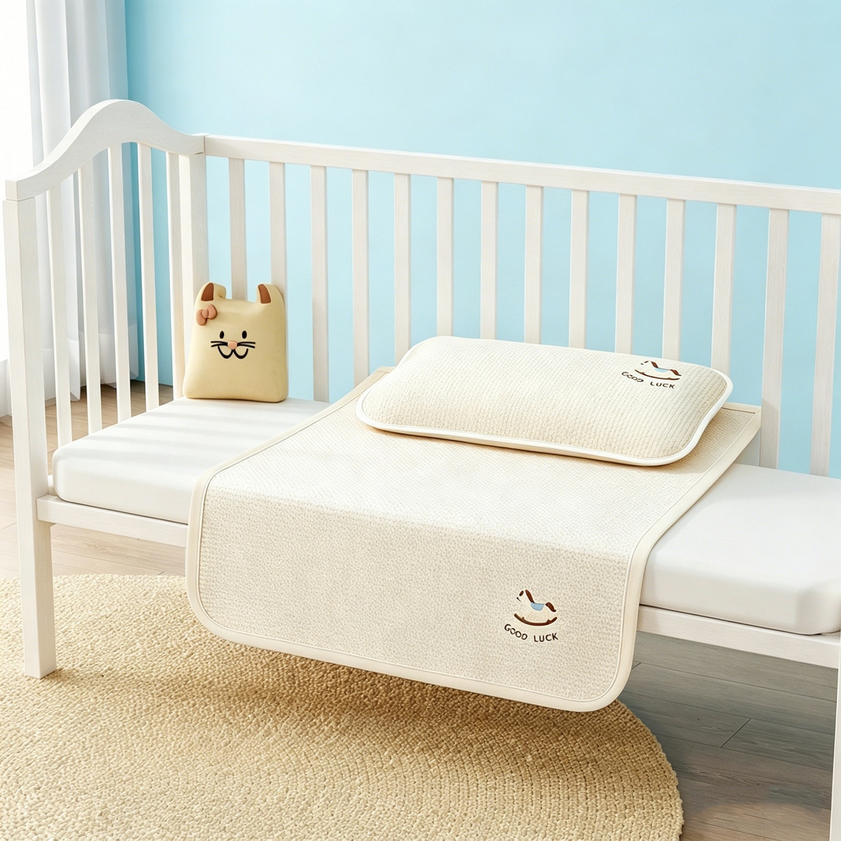 91家纺网 家纺一手货源 找家纺 川悦生活 2026新款A类凉豆豆绣花冰丝儿童凉席 奶小马米