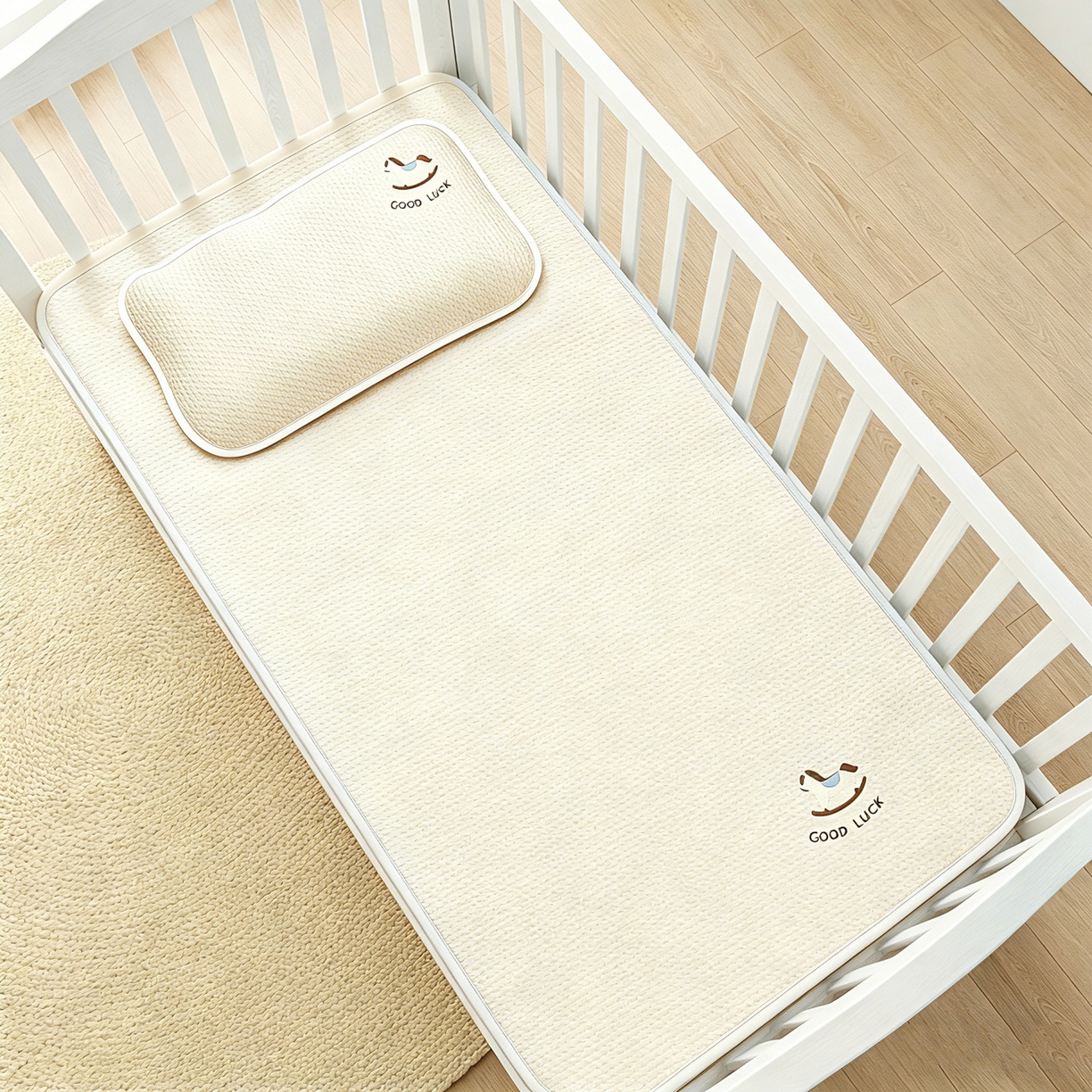 91家纺网 家纺一手货源 找家纺 川悦生活 2026新款A类凉豆豆绣花冰丝儿童凉席 奶小马米