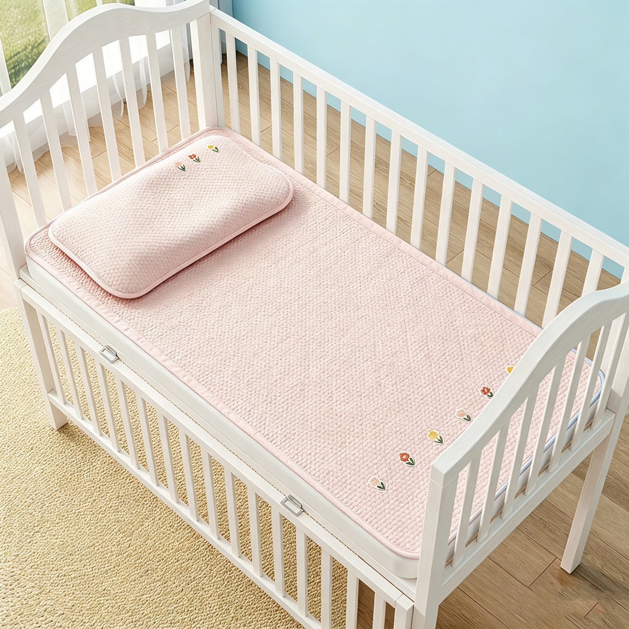 91家纺网 家纺一手货源 找家纺 川悦生活 2026新款A类凉豆豆绣花冰丝儿童凉席 郁香粉