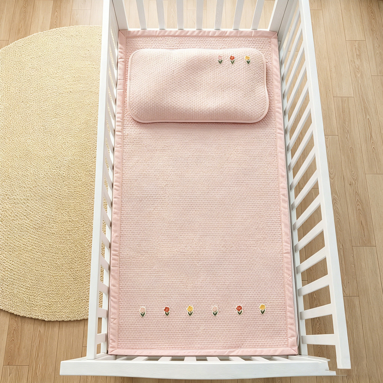 91家纺网 家纺一手货源 找家纺 川悦生活 2026新款A类凉豆豆绣花冰丝儿童凉席 郁香粉