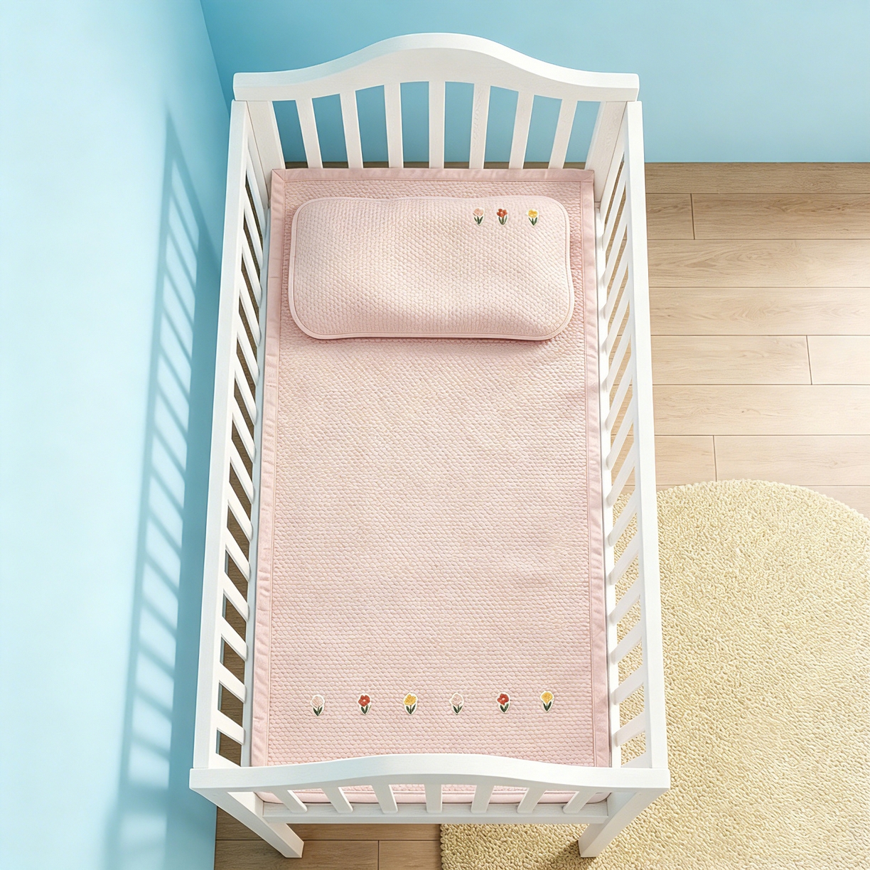 91家纺网 家纺一手货源 找家纺 川悦生活 2026新款A类凉豆豆绣花冰丝儿童凉席 郁香粉