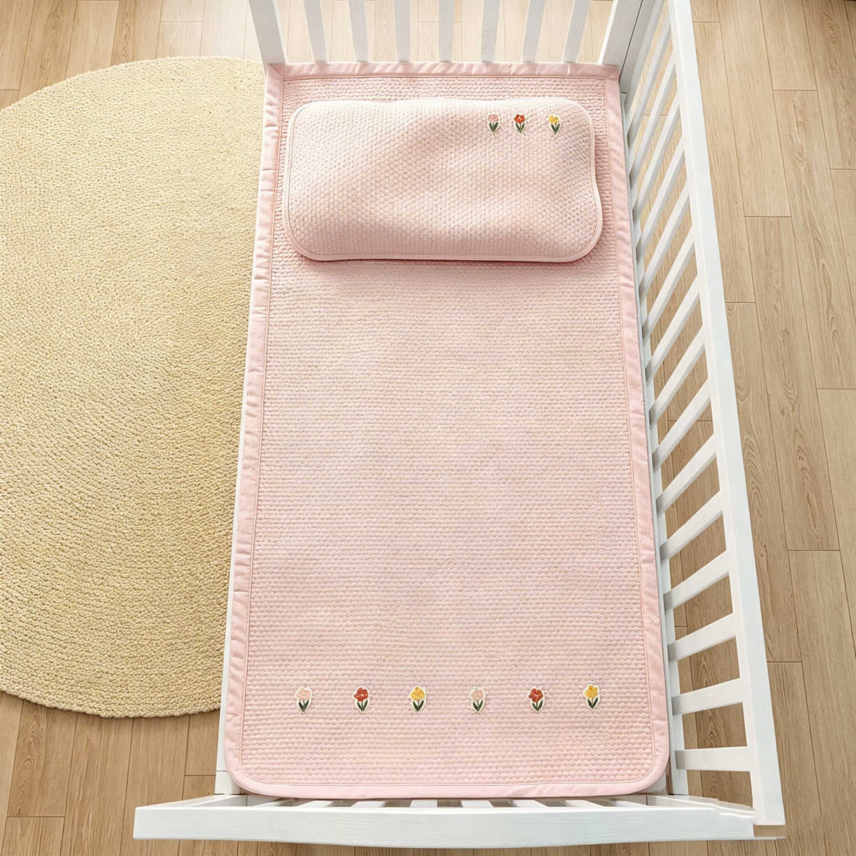 91家纺网 家纺一手货源 找家纺 川悦生活 2026新款A类凉豆豆绣花冰丝儿童凉席 郁香粉