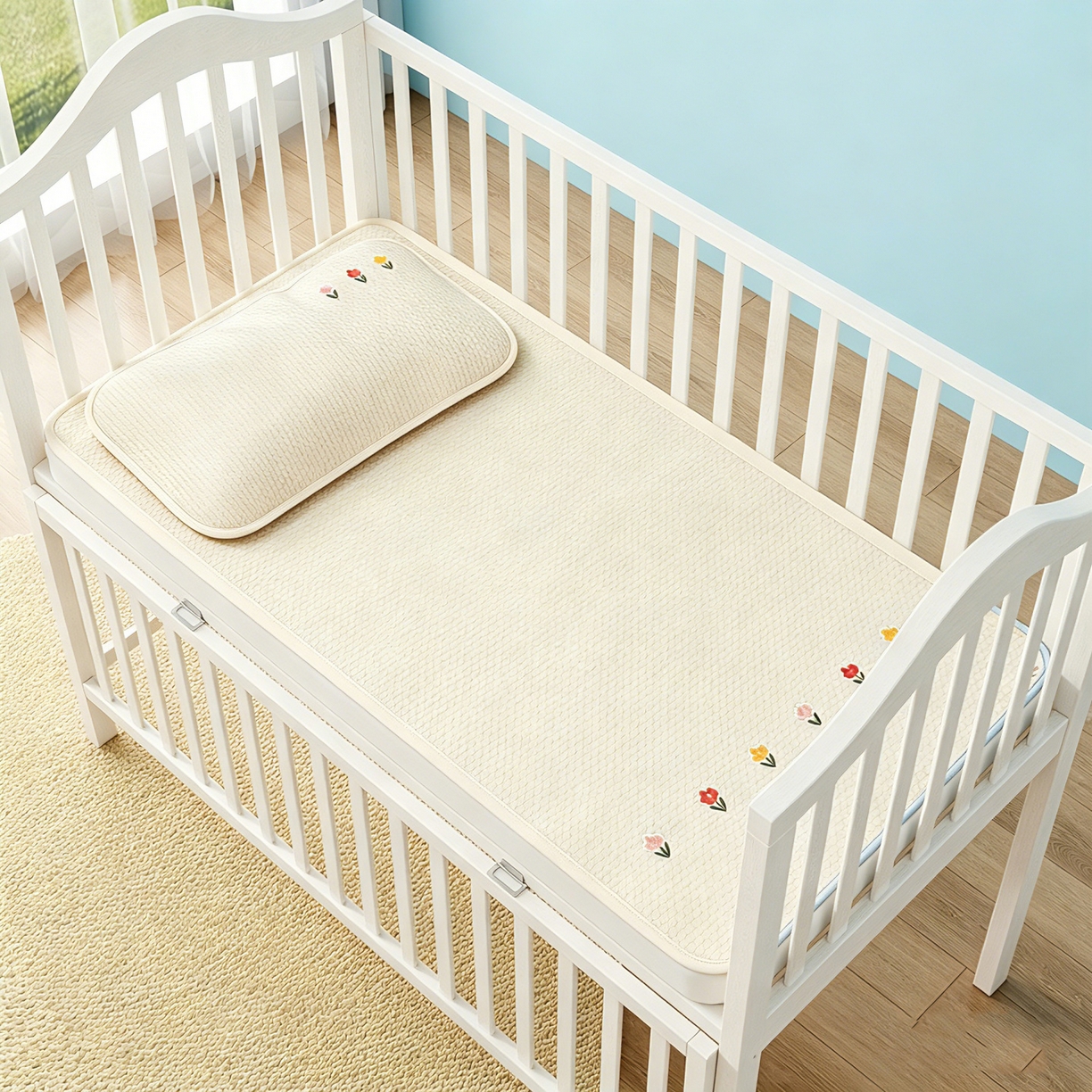 91家纺网 家纺一手货源 找家纺 川悦生活 2026新款A类凉豆豆绣花冰丝儿童凉席 郁香米